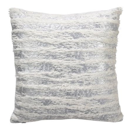 SARO LIFESTYLE SARO 2323P.S15S 15 in. Faux Fur with Brushed Metallic Foil Print Down Filled Throw Pillow - Silver 2323P.S15S